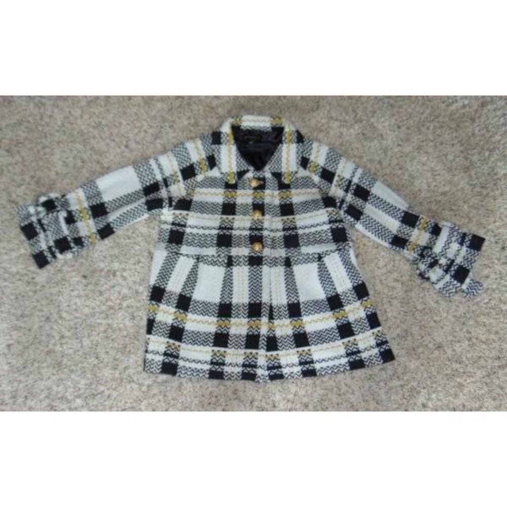 Womens Wool Blend Jacket Small Black White Plaid Button Front Lined Dialogue